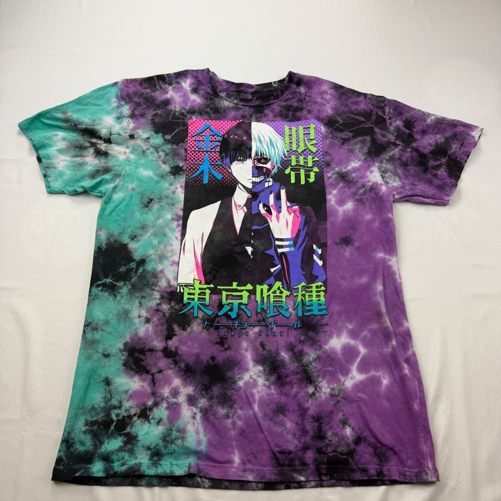 Tokyo Ghoul T-Shirt Mens Large Purple Teal Tie Dye Ken Kaneki Anime Graphic Tee